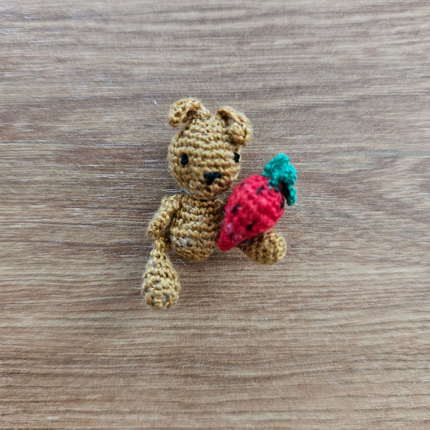 Imperfect Micro Crochet Teddy Bear and Strawberry