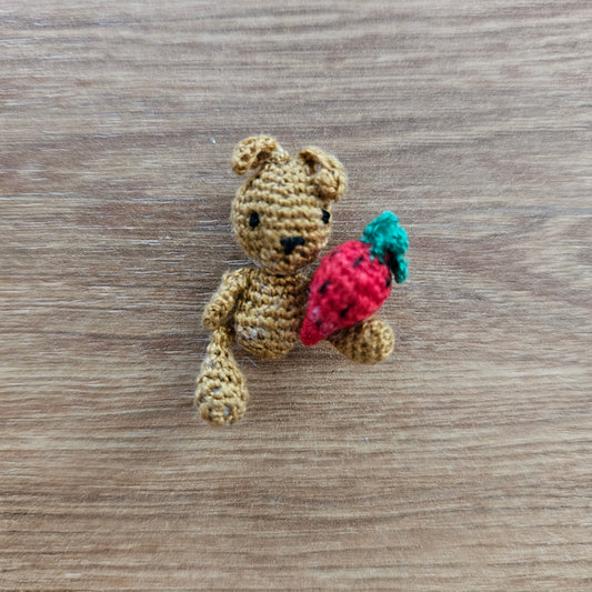 Imperfect Micro Crochet Teddy Bear and Strawberry
