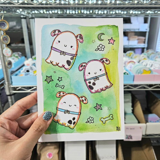 TO BE DISCONTINUED SALE: Dalmation Ghosties Watercolor Print(5x7")