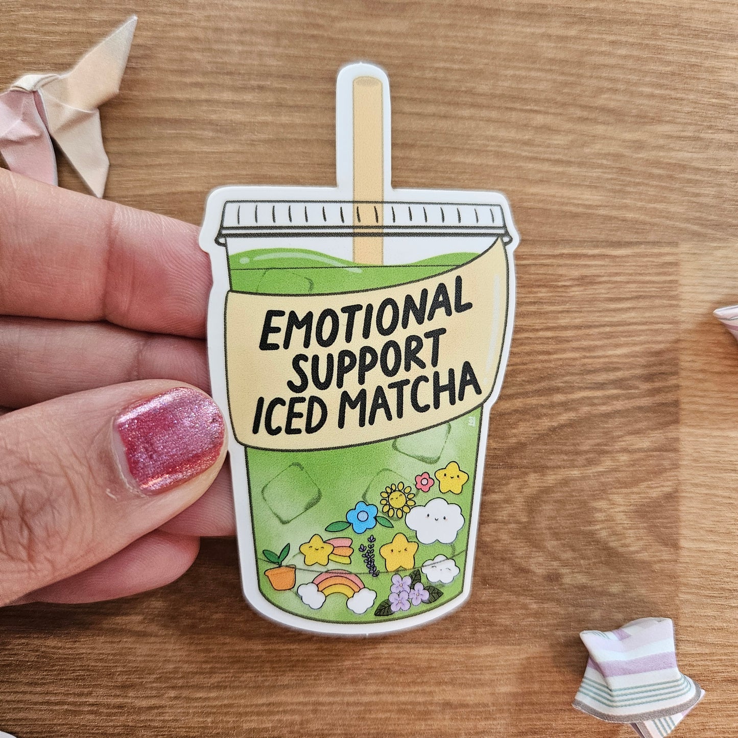 Emotional Support Iced Matcha Vinyl Sticker