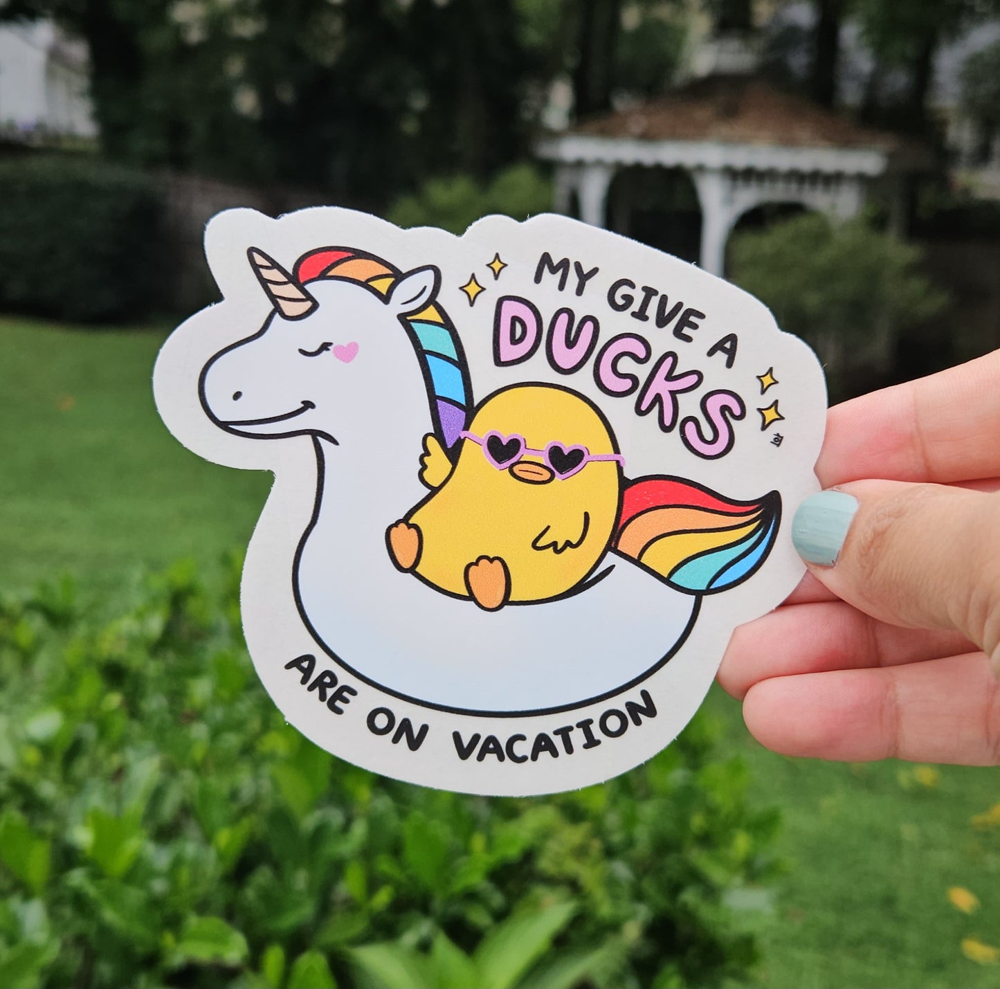 My Give A Ducks Are On Vacation Rainbow Decal Suncatcher