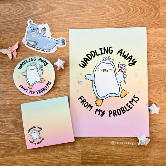 Waddling Away From My Problems Sticky Notes
