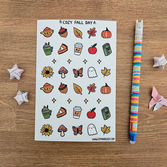 Cozy Fall Day Clear Vinyl Deco Sticker Sheet (4x6")