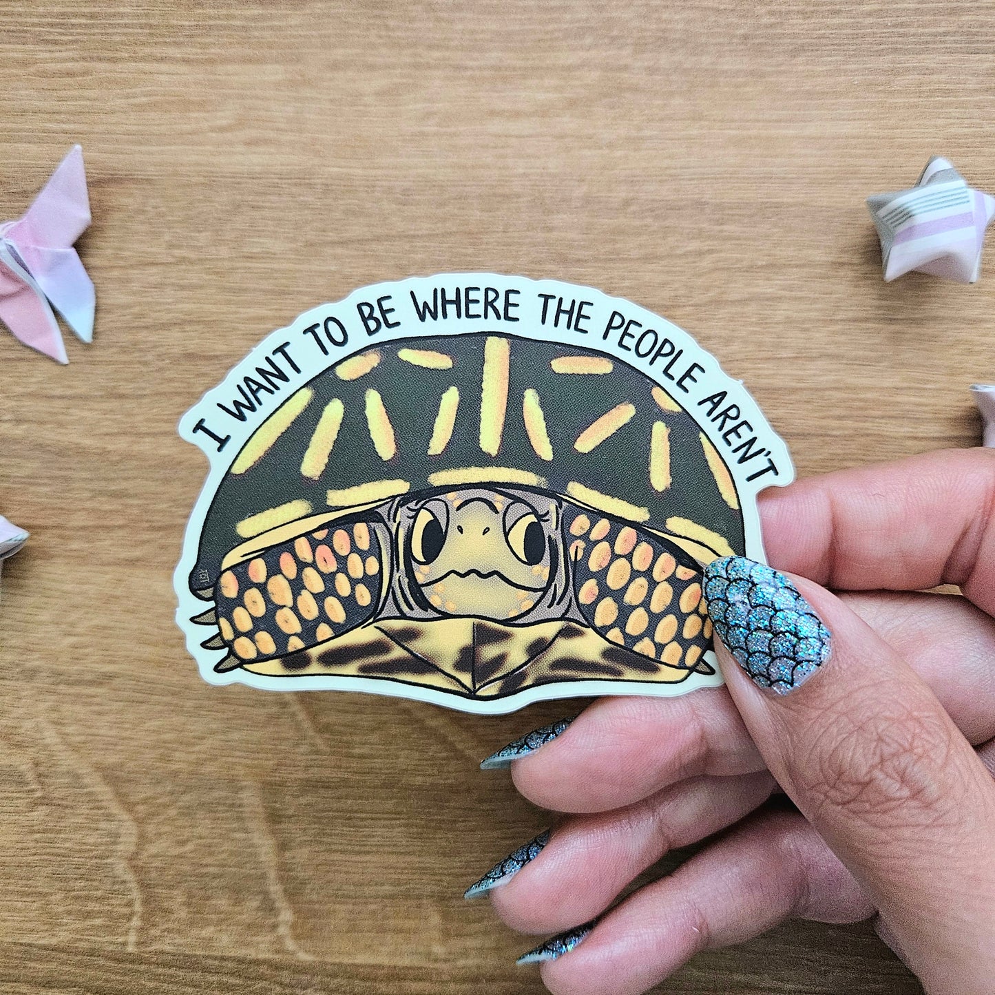 I Want to be Where the People Aren't Box Turtle Vinyl Sticker