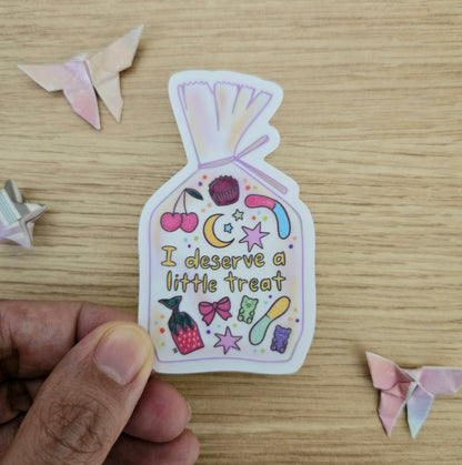 I Deserve a Treat Goodie Bag Clear Vinyl Sticker