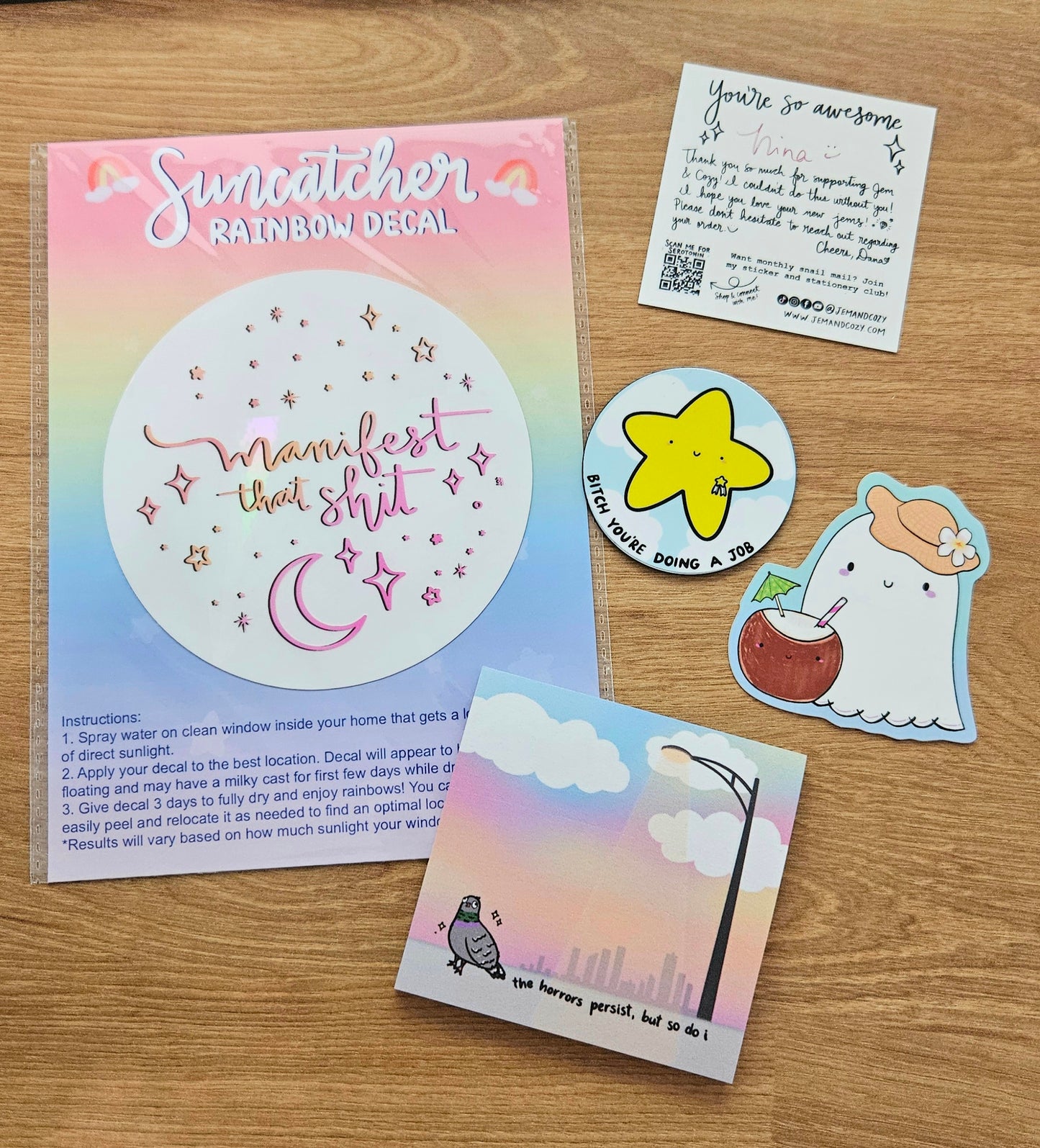 Manifest That Shit Rainbow Decal Suncatcher