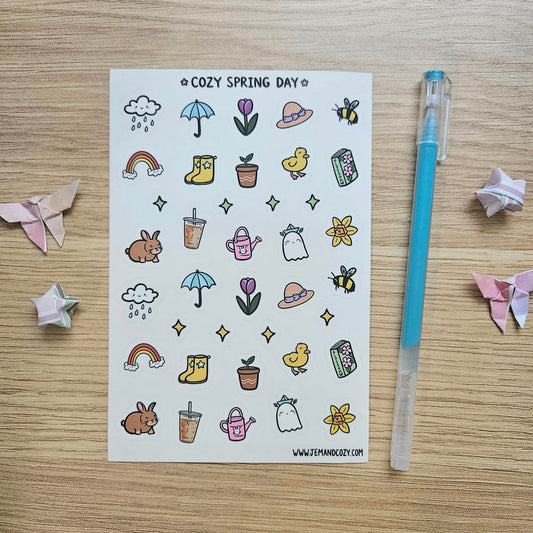 Cozy Spring Day Clear Vinyl Deco Sticker Sheet (4x6")