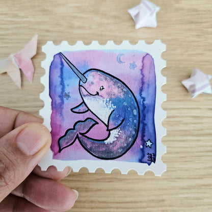 Starry Narwhal Stamp Watercolor Sticker