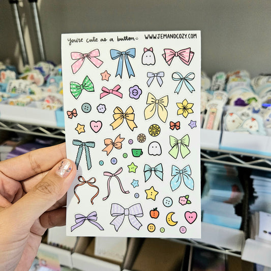 You're cute as a button 🎀 Bows and Buttons Vinyl Sticker Sheet (4x6")