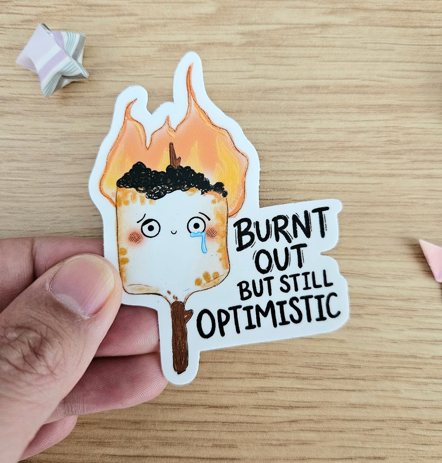 Burnt Out But Still Optimistic Vinyl Sticker