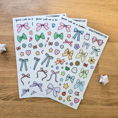 You're cute as a button 🎀 Bows and Buttons Vinyl Sticker Sheet (4x6")