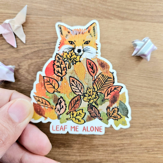 Leaf Me Alone Fox Clear Vinyl Sticker