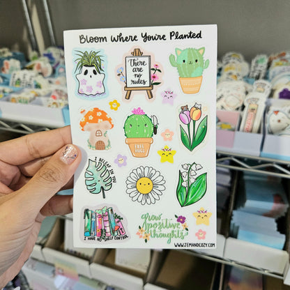 Bloom Where You're Planted Floral Vinyl Sticker Sheet (4x6")