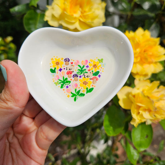 Hand painted Chicken and Tulips Heart Trinket Tray