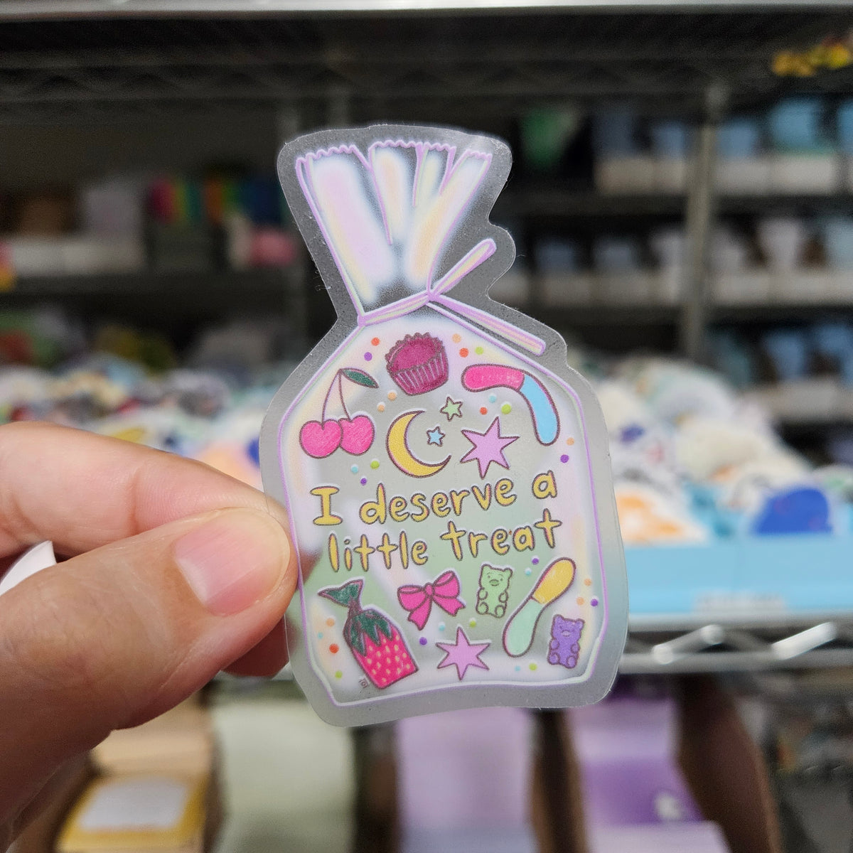 I Deserve a Treat Goodie Bag Clear Vinyl Sticker