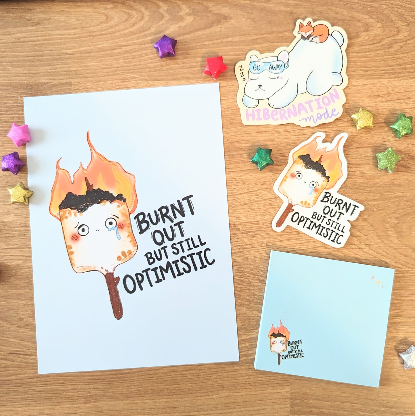 Burnt Out But Still Optimistic Vinyl Sticker