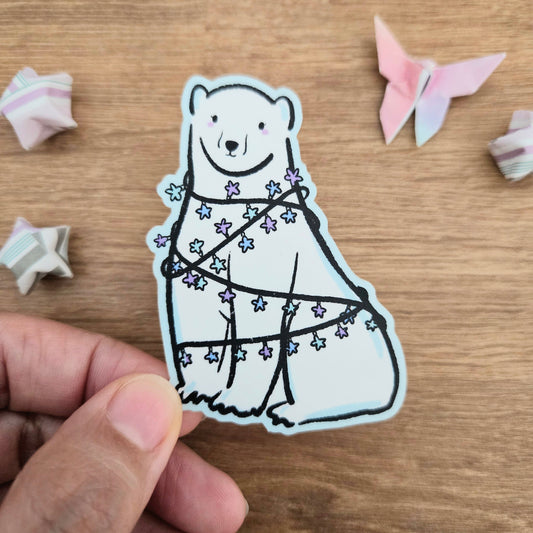 Starry Lights Polar Bear Vinyl Sticker