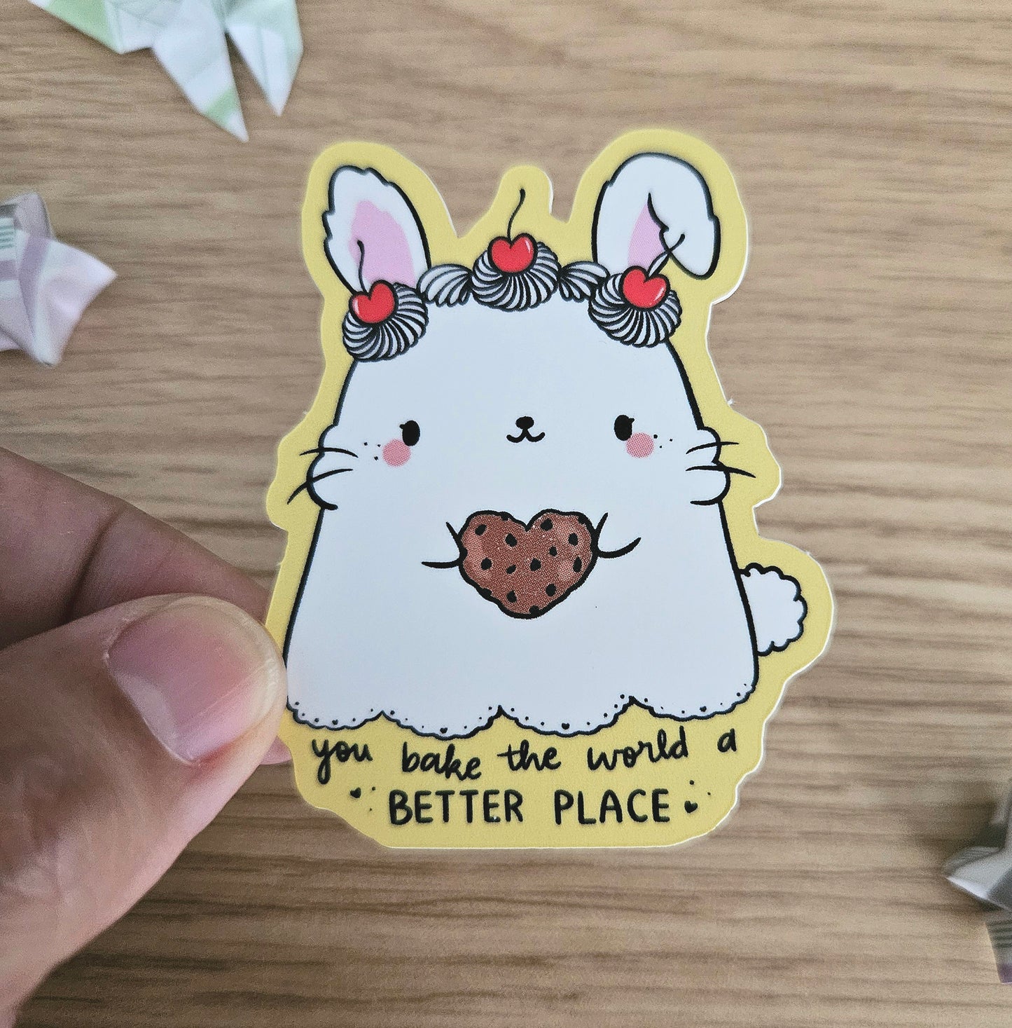 You Bake the World a Better Place Cake Bunny Vinyl Sticker
