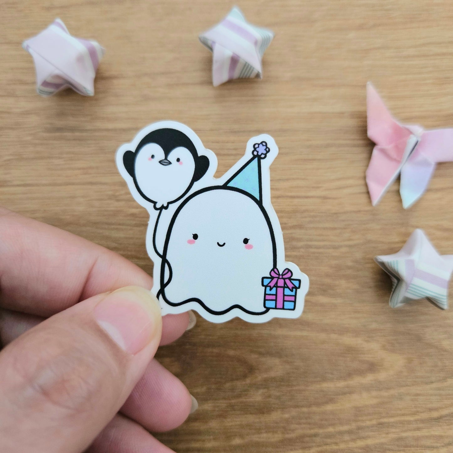 Penguin Balloon Birthday Ghost Vinyl Sticker (5th Anniversary)