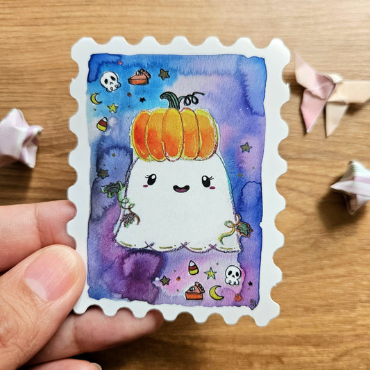 Pumpkin Ghostie Watercolor Stamp Vinyl Sticker