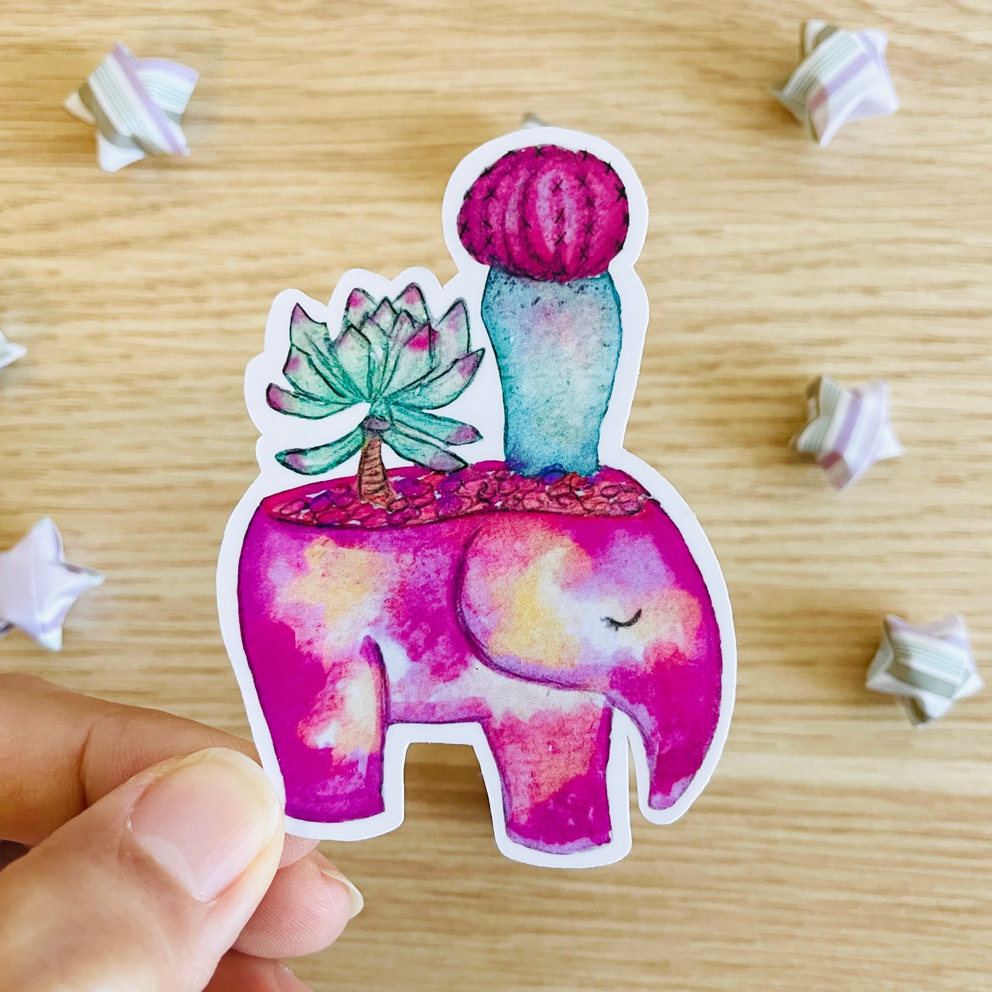 Elephant Succulent Watercolor Sticker