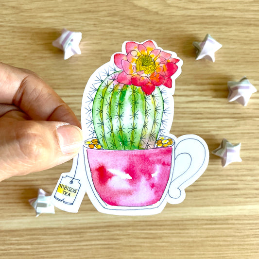 Flying Saucer Hibiscus Tea Watercolor Sticker