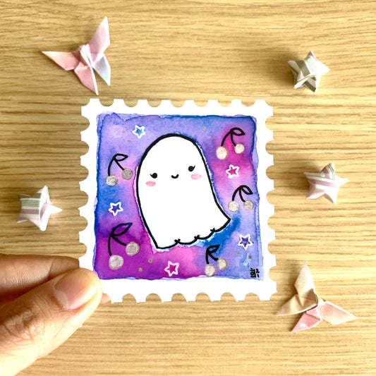 Starry Cherry Ghost Stamp Watercolor Sticker