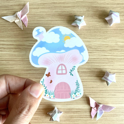 Cloudy Mushroom Gnome House Sticker