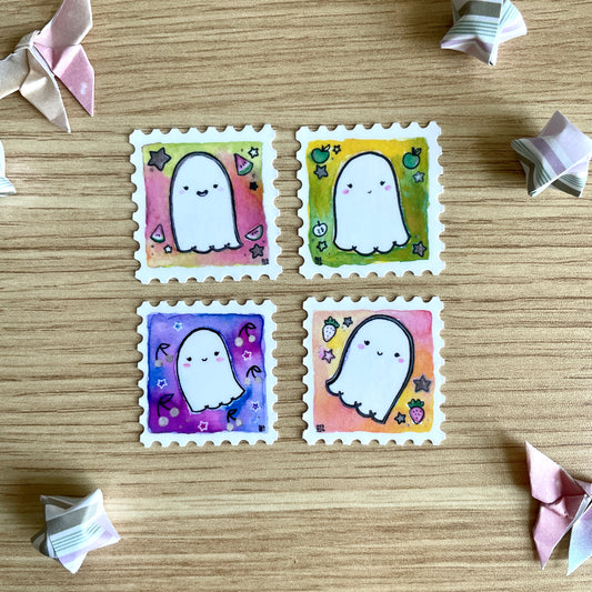 Mini Fruity Ghosts Watercolor Stamp Stickers (set of 4)