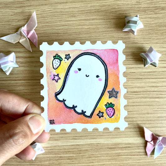 Starry Strawberry Ghost Stamp Watercolor Sticker