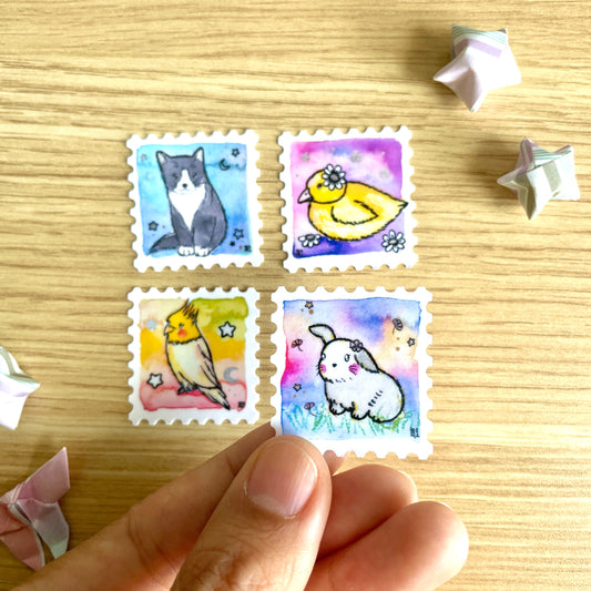 Mini Animal Watercolor Stamp Stickers SET 2 (set of 4)