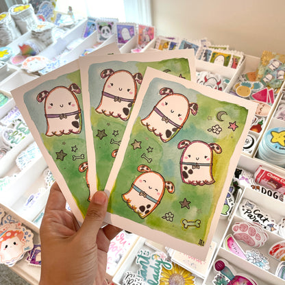 TO BE DISCONTINUED SALE: Dalmation Ghosties Watercolor Print(5x7")