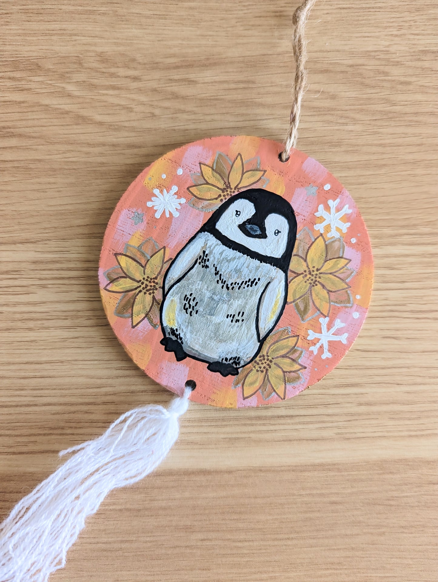 Penguin on Holiday - Handpainted Wooden Ornament