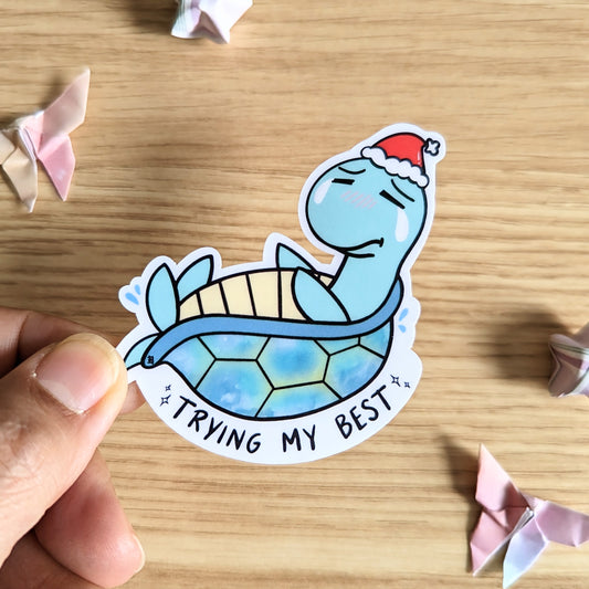 Festive Trying My Best Turtle Sticker