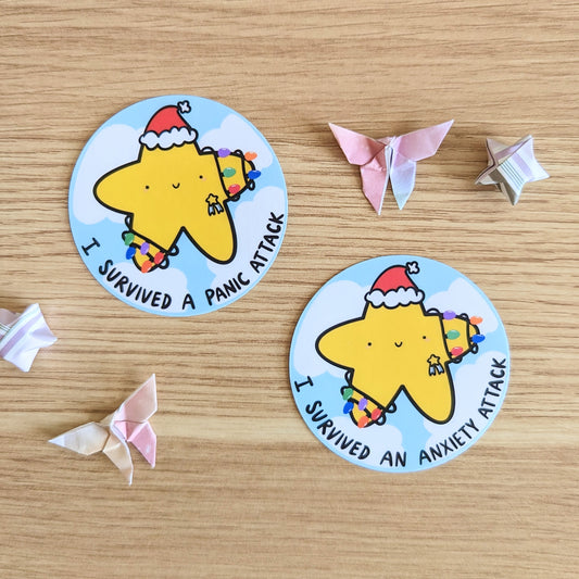 Festive I Survived An ANXIETY Attack Sticker (water resistant)