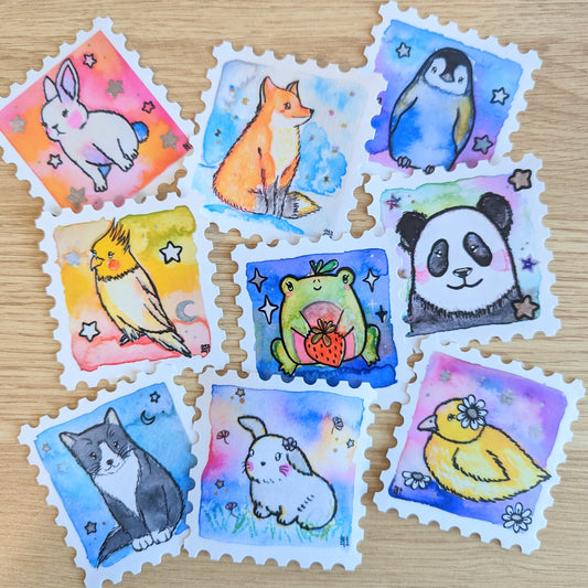 Starry Tuxedo Cat Stamp Watercolor Sticker