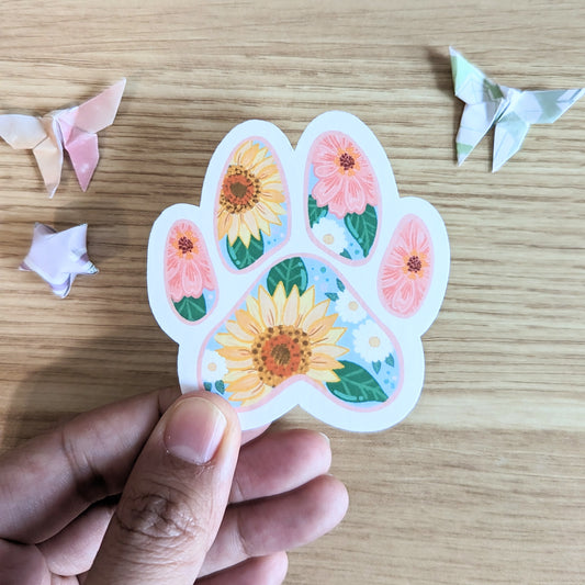 Floral Paw Print Vinyl Sticker