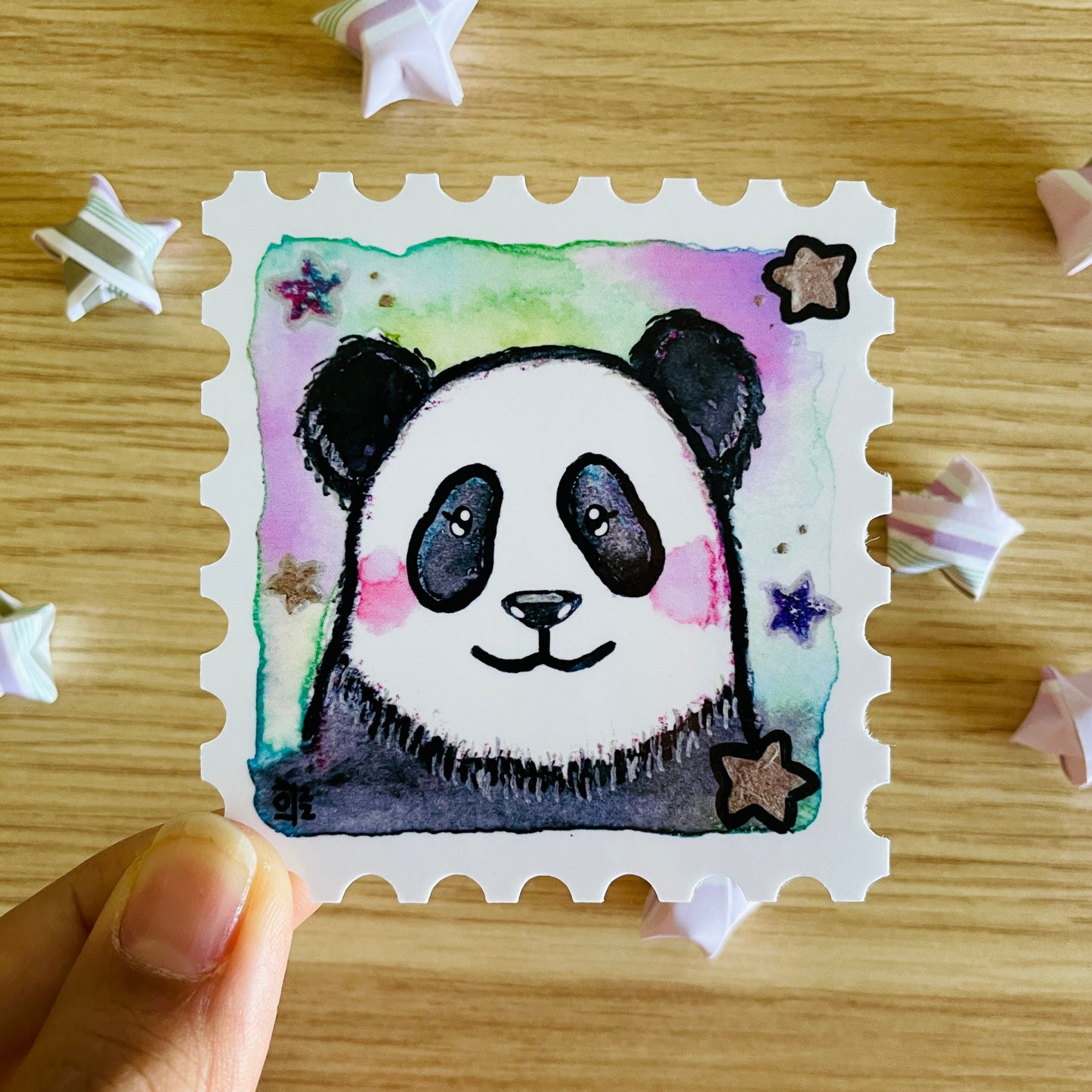 Starry Panda Stamp Watercolor Sticker