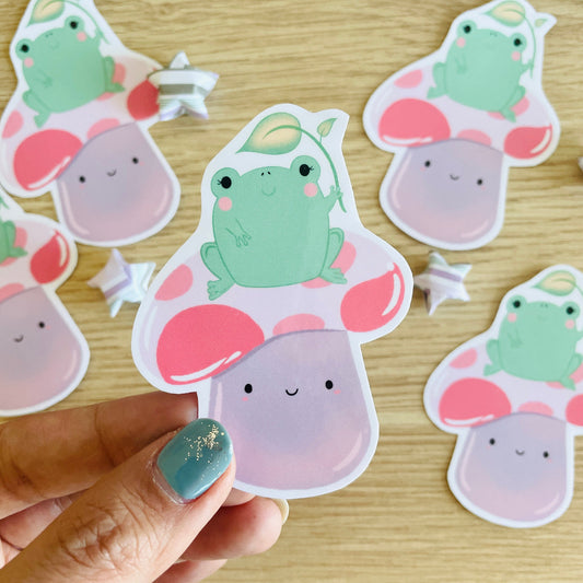 Frog And Mushroom Vinyl Sticker