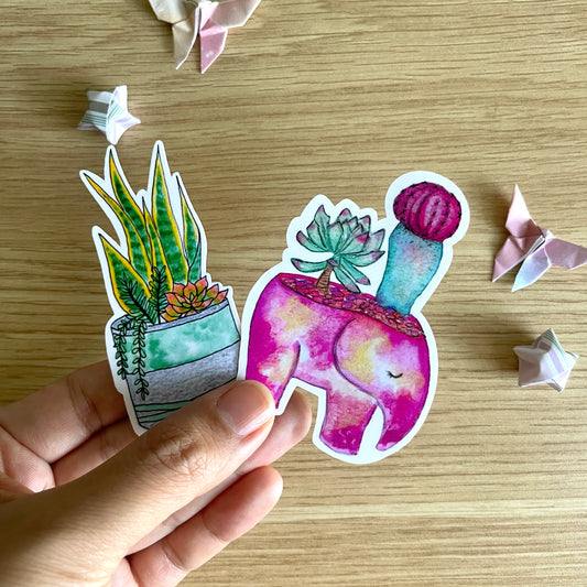 Elephant Succulent Watercolor Sticker