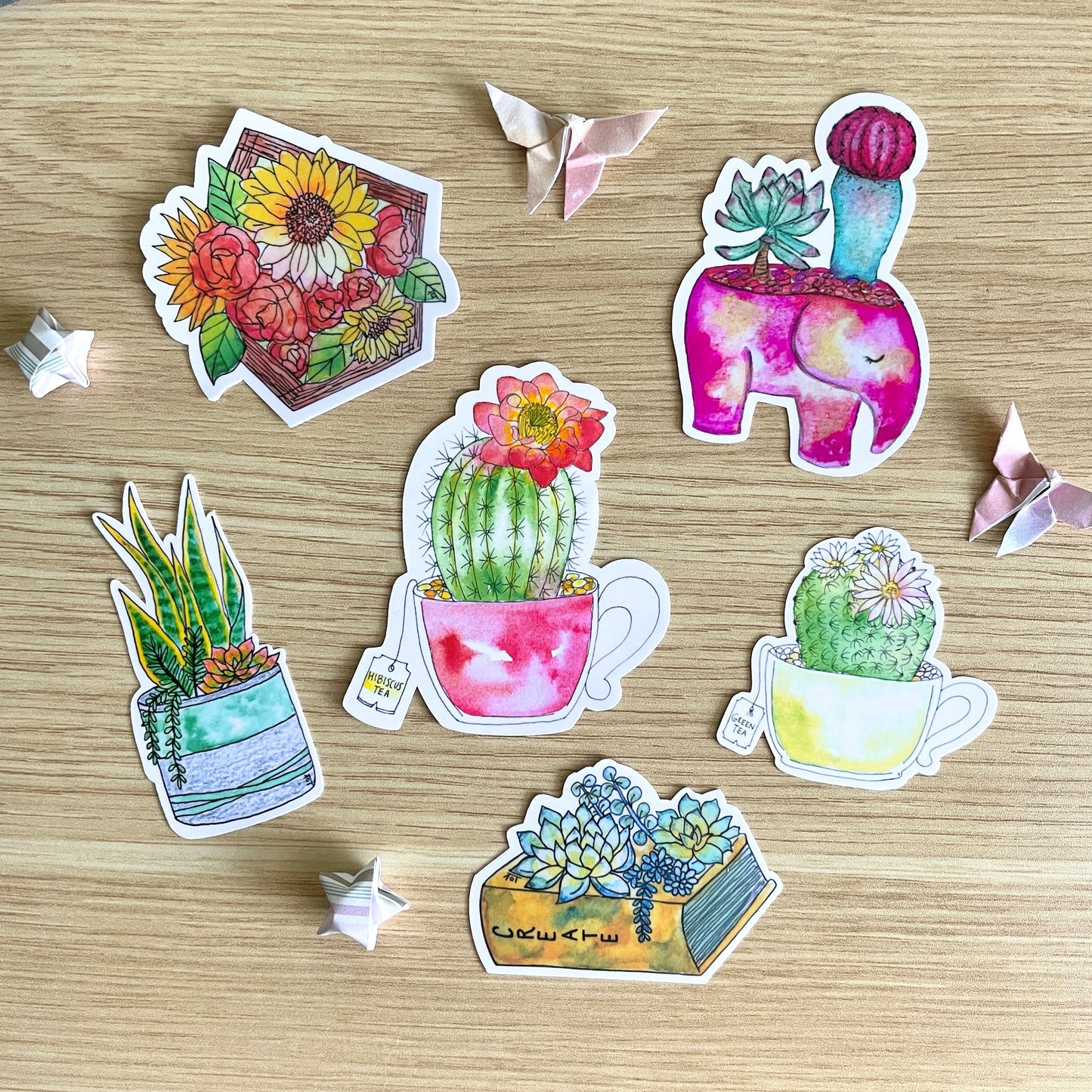 Watercolor Plant Sticker Set (Set of 6)