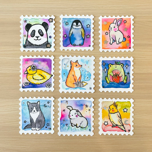 Watercolor Animal Stamp Sticker Set